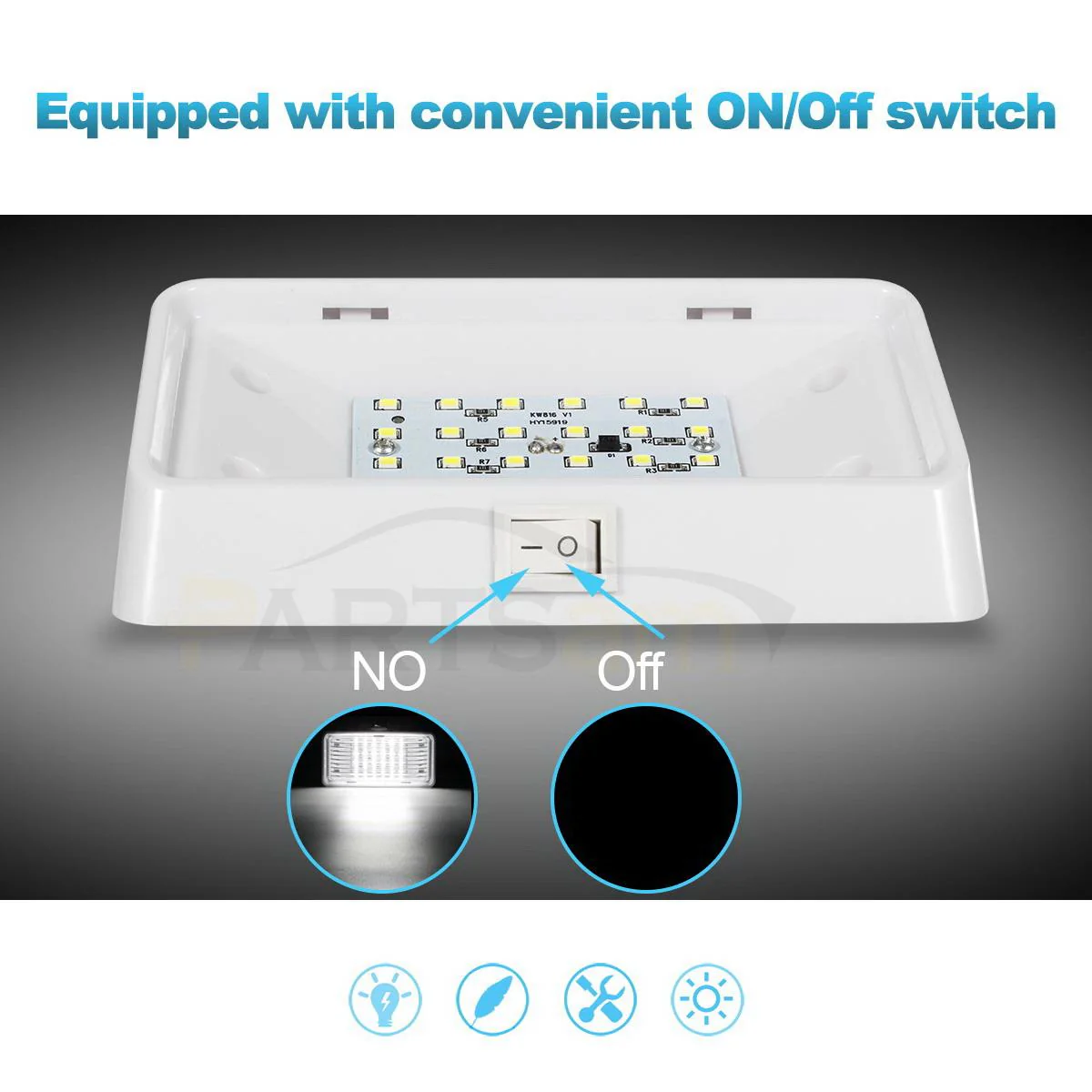Partsam Rectangle LED RV Porch Light Exterior Utility Light 12v Lighting Fixture Replacement Light with On/Off Switch for RVs, Trailers, Campers, 5th Wheels w/Snap-on Clear and Amber Lenses - Image 7
