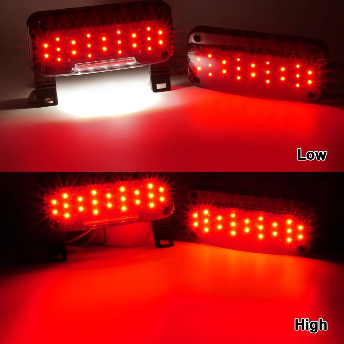 Partsam Red Led Low Profile Combination RV Tail Lights Surface Mount LED RV Camper Trailer Stop Turn Brake Tail Lights/License Plate Light Holder Bracket Smoke Lens - Black Base - Image 3