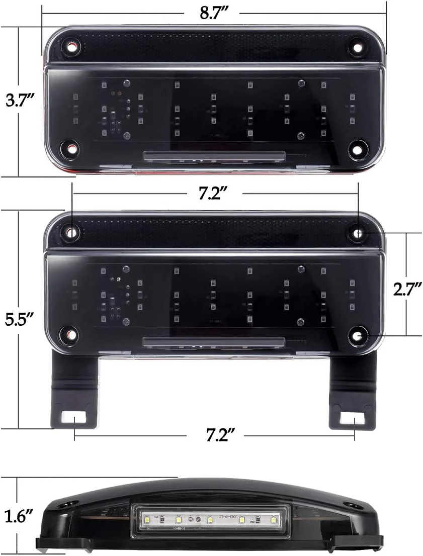 Partsam Red Led Low Profile Combination RV Tail Lights Surface Mount LED RV Camper Trailer Stop Turn Brake Tail Lights/License Plate Light Holder Bracket Smoke Lens - Black Base - Image 4