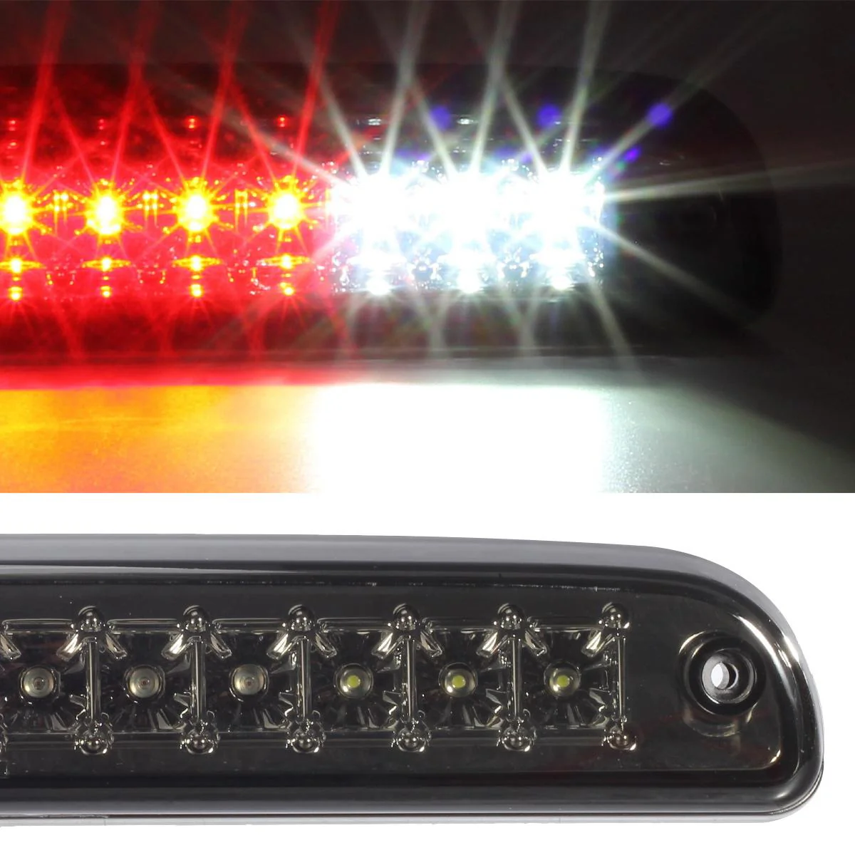 Partsam Red/White 12 LED Smoke Lens Chrome Housing Tail High Mount 3rd Third Brake Light Cargo Lamp Waterproof Replacement for Ford F-250 F-350 F-450 F-550 Super Duty 1999-2016 /Ford Ranger 1993-2011 - Image 5