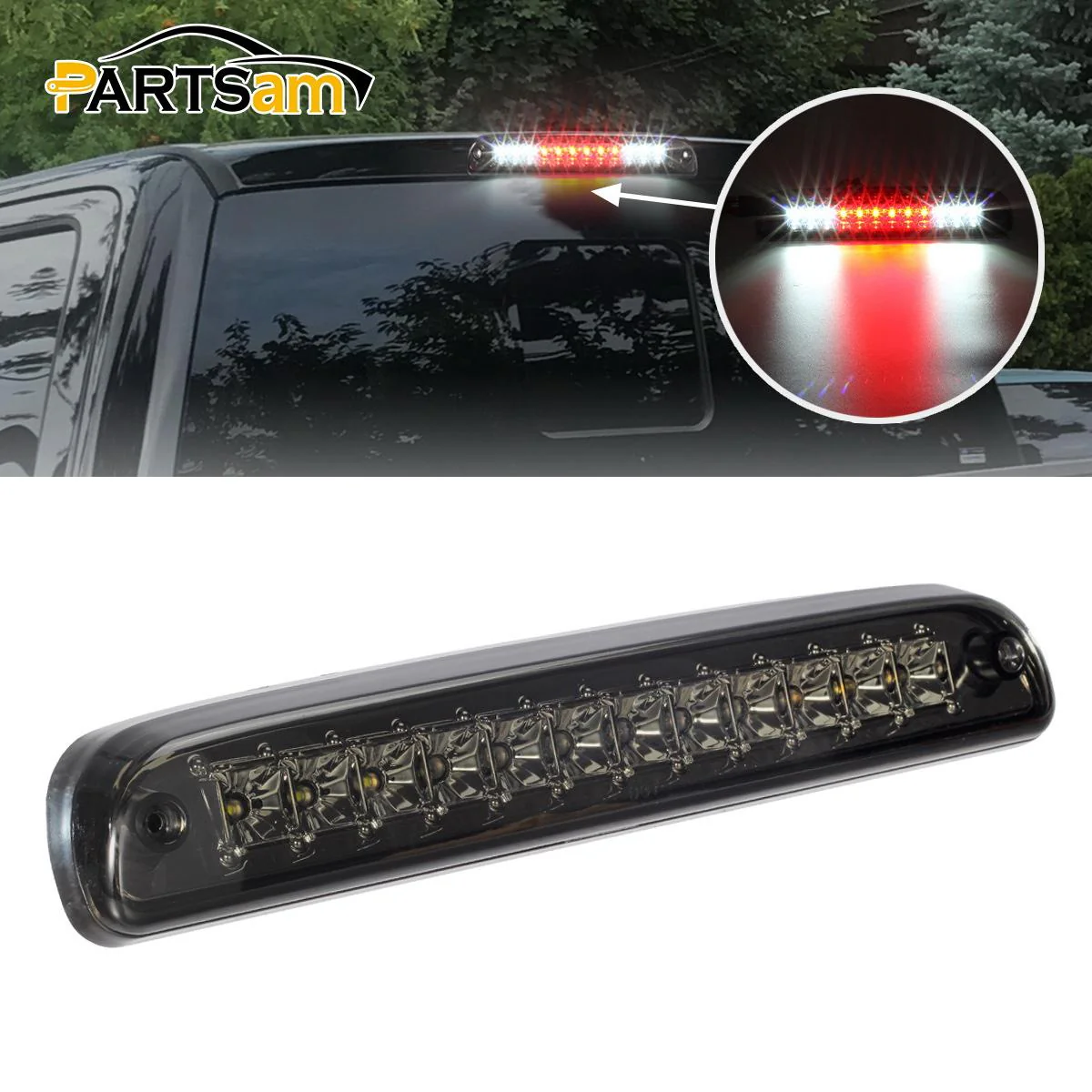 Partsam Red/White 12 LED Smoke Lens Chrome Housing Tail High Mount 3rd Third Brake Light Cargo Lamp Waterproof Replacement for Ford F-250 F-350 F-450 F-550 Super Duty 1999-2016 /Ford Ranger 1993-2011 - Image 6