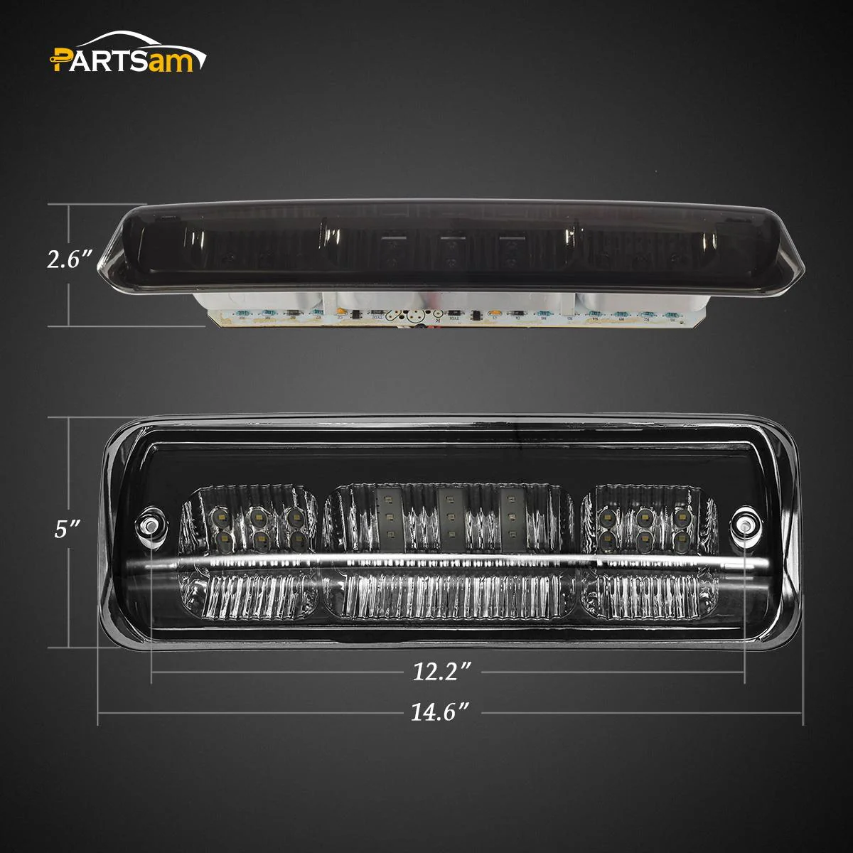 Partsam Replacement for F150 F-150 2004 2005 2006 2007 2008 High Mount Stop Light 3rd Third Brake Light Smoked LED Rear Cab Roof Center Mount Brake Tail Cargo Light Lamp Chrome Housing w/3 Plugs - Image 3