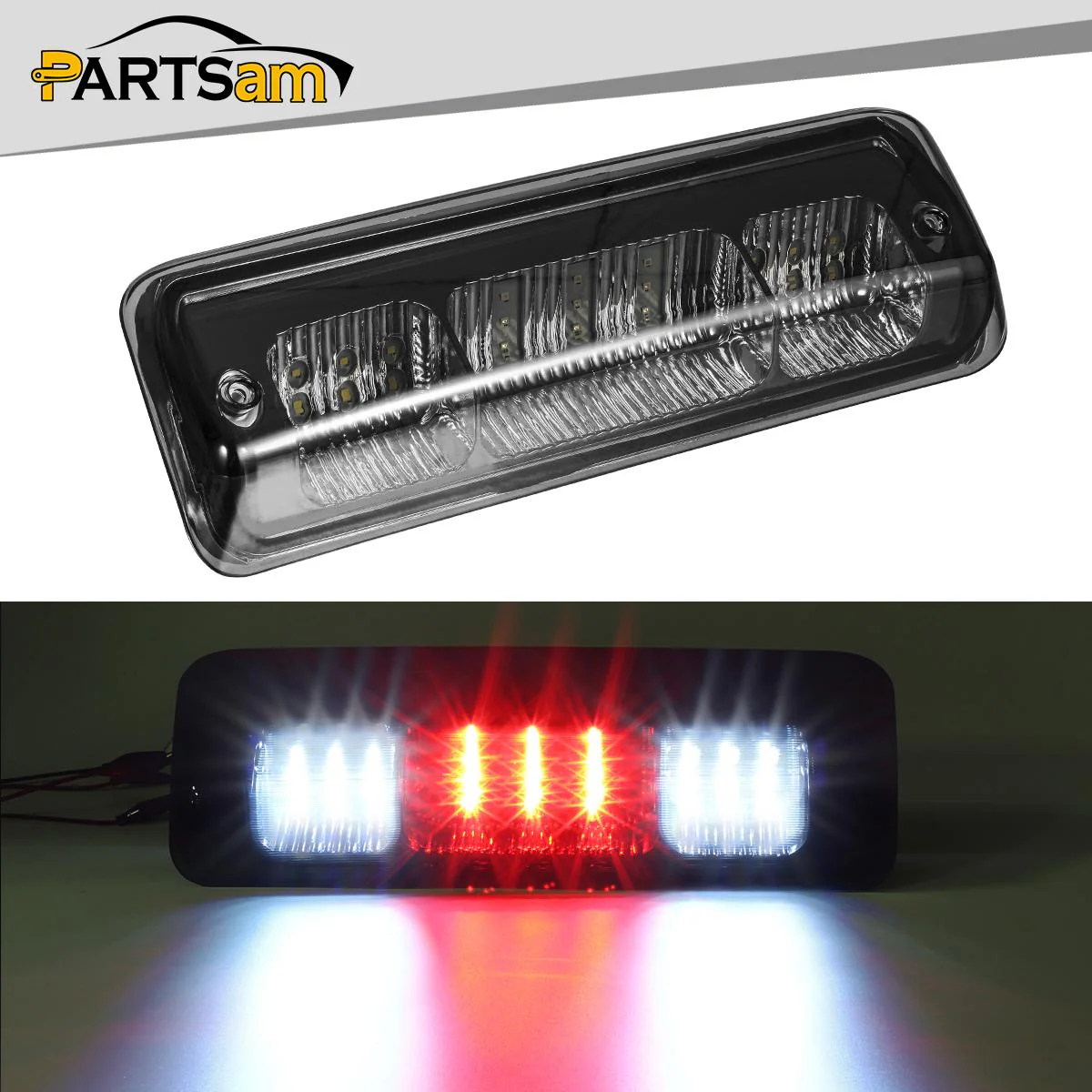 Partsam Replacement for F150 F-150 2004 2005 2006 2007 2008 High Mount Stop Light 3rd Third Brake Light Smoked LED Rear Cab Roof Center Mount Brake Tail Cargo Light Lamp Chrome Housing w/3 Plugs - Image 6