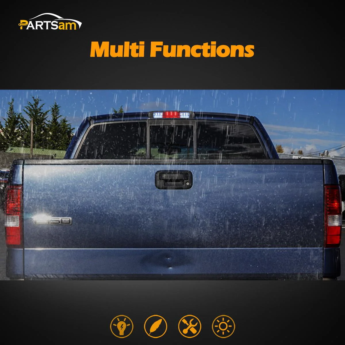 Partsam Replacement for F150 F-150 2004 2005 2006 2007 2008 High Mount Stop Light 3rd Third Brake Light Smoked LED Rear Cab Roof Center Mount Brake Tail Cargo Light Lamp Chrome Housing w/3 Plugs - Image 7