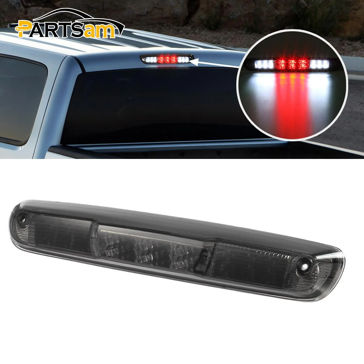 Partsam Replacement For Silverado 2007-2013 Silverado/Sierra 1500 2500 3500 2014 Classic Model Red/White LED Smoke Lens High Mount 3rd Third Brake Light Cargo Tail Lamp - Image 6