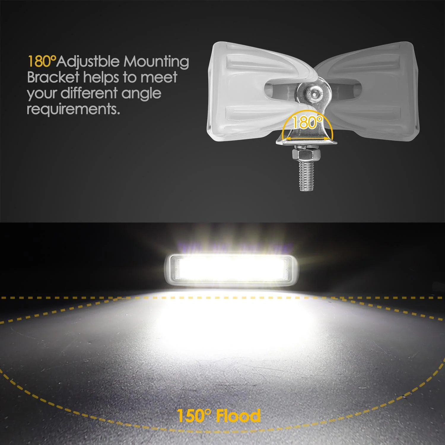 Partsam Waterproof Led Boat Lights White Beam 6.3 inch 36W IP67 Waterproof Deck Dock Marine Light 4000LMS 150¡ãFlood Light 12/24V Light Bar Aluminum Housing w/180¡ãAdjustable Mounting Bracket(2pcs) - Image 3