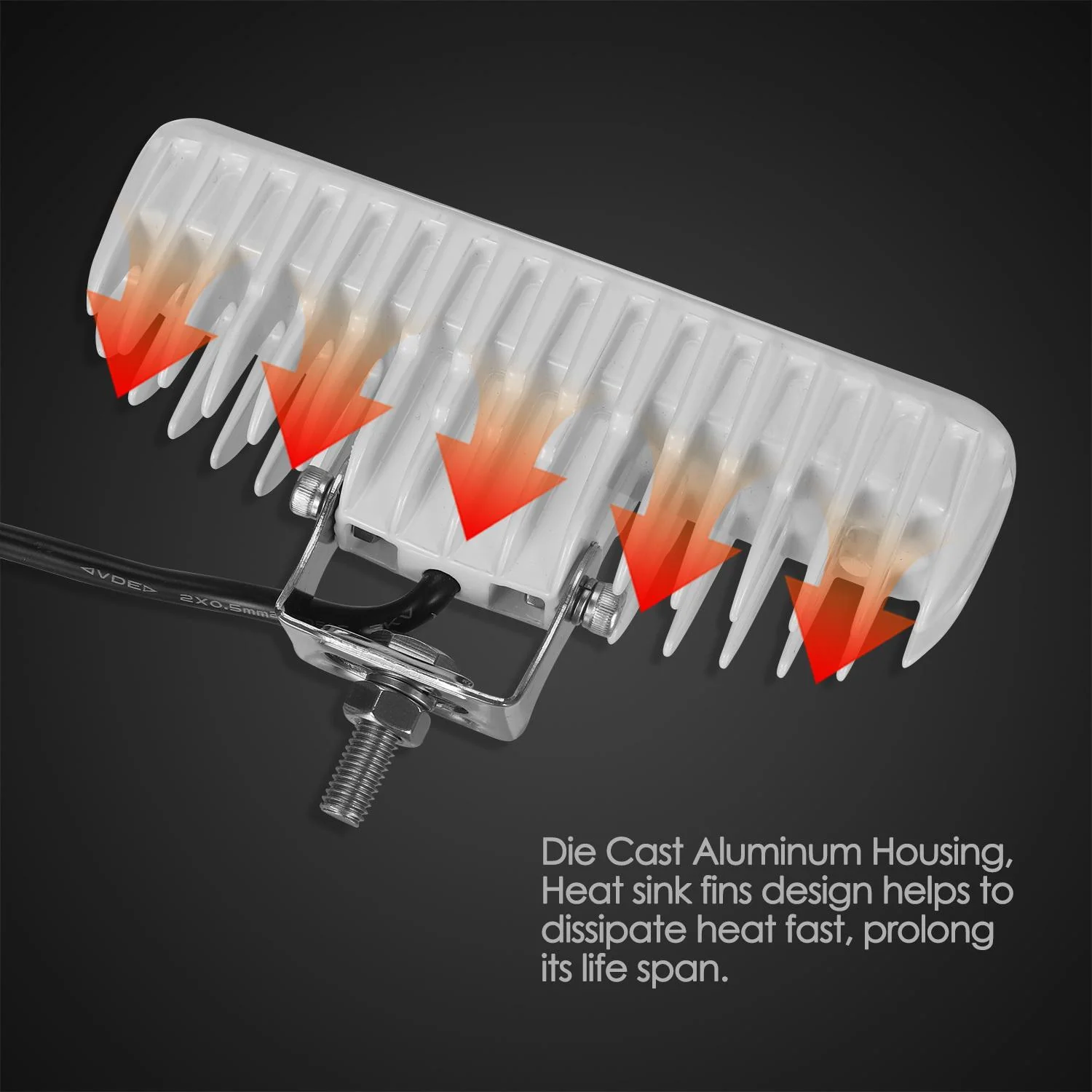 Partsam Waterproof Led Boat Lights White Beam 6.3 inch 36W IP67 Waterproof Deck Dock Marine Light 4000LMS 150¡ãFlood Light 12/24V Light Bar Aluminum Housing w/180¡ãAdjustable Mounting Bracket(2pcs) - Image 4